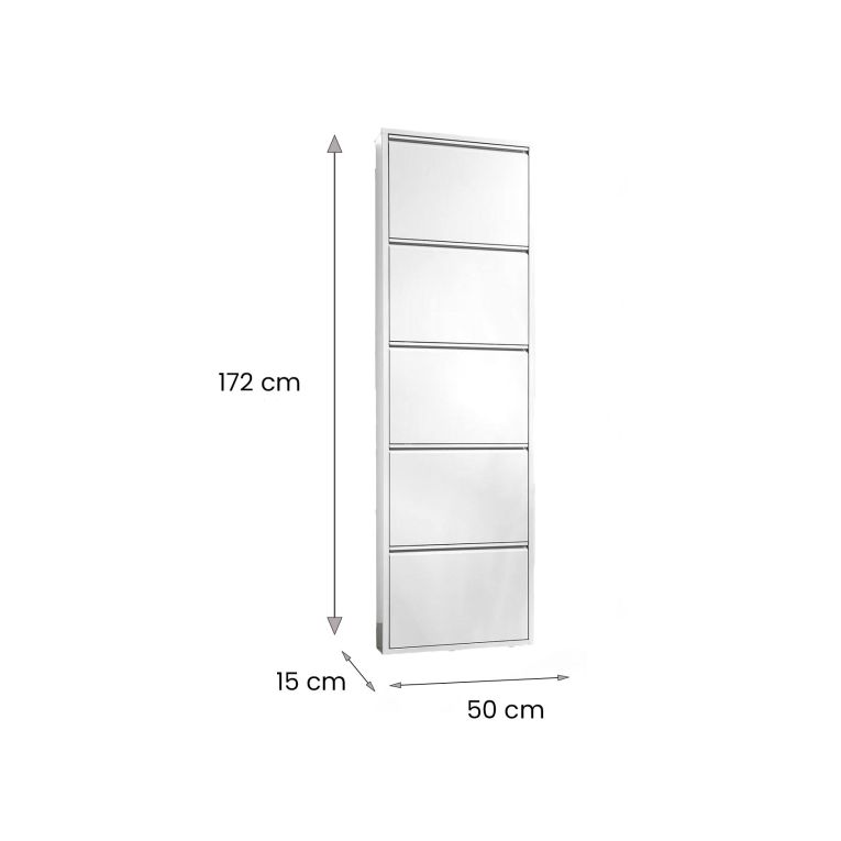 Scarpiera Alginet, Portascarpe salvaspazio, Scarpiera da ingresso, Mobile porta scarpe a 5 ante in metallo, 50x15h169 cm, Bianco