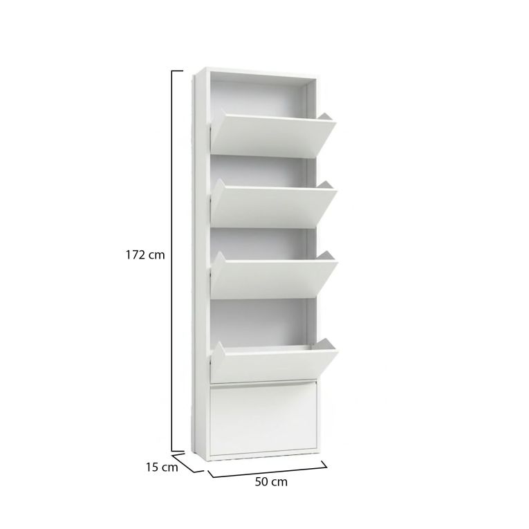 Scarpiera Alginet, Portascarpe salvaspazio, Scarpiera da ingresso, Mobile porta scarpe a 5 ante in metallo, 50x15h169 cm, Bianco