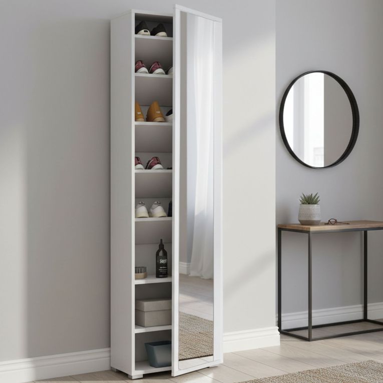 Scarpiera alta bianca 50x182h cm anta a specchio - Asiago