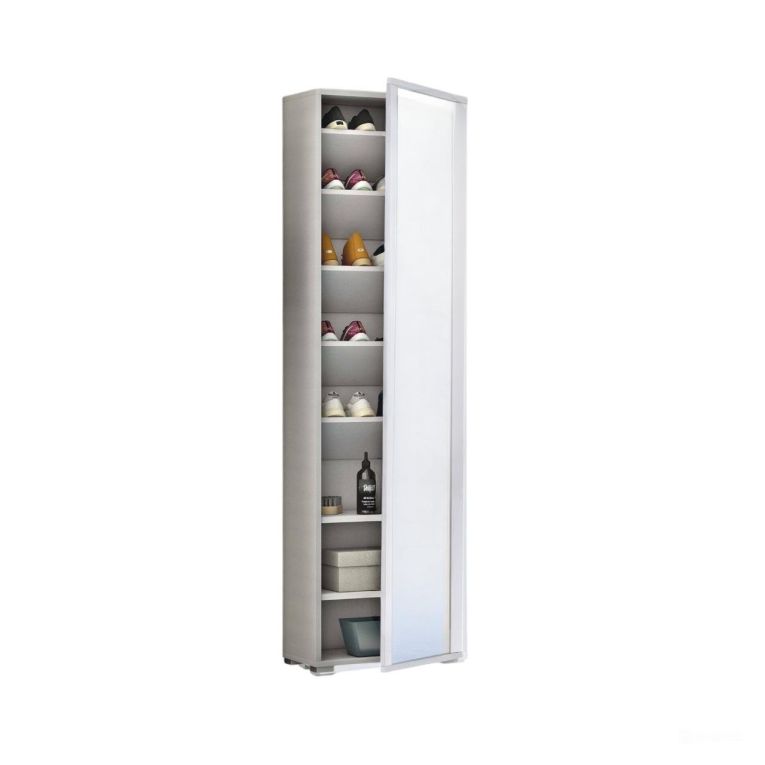 Scarpiera alta bianca 50x182h cm anta a specchio - Asiago