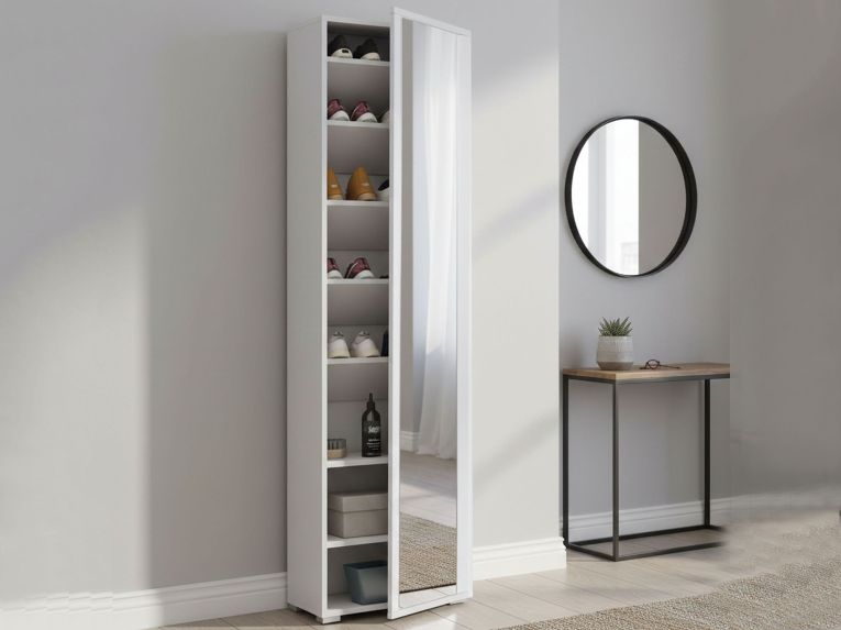Scarpiera alta bianca 50x182h cm anta a specchio - Asiago