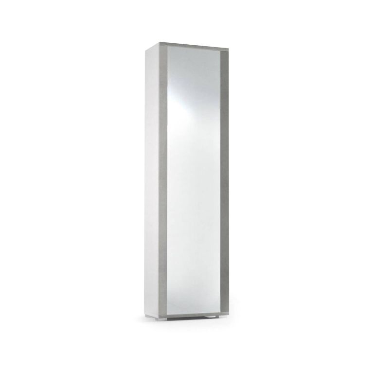 Scarpiera alta bianca e cemento 50x182h cm con specchio - Asiago