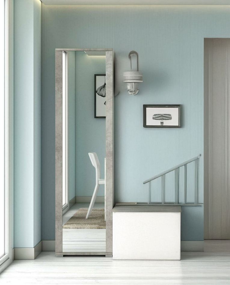 Scarpiera alta bianca e cemento 50x182h cm con specchio - Asiago