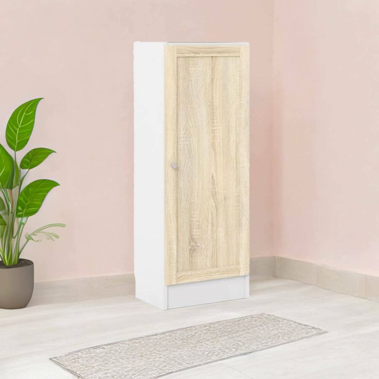 Scarpiera Amarante, Porta scarpe salvaspazio, Scarpiera da ingresso, Armadio scarpiera con anta, 41x28 h107 cm, Bianco e Quercia