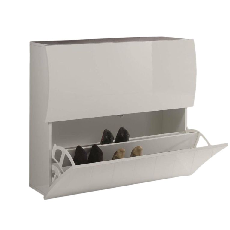 Scarpiera Andrea, Mobile multiuso a 2 ante a ribalta-, Portascarpe da ingresso, 100% Made in Italy, cm 101x27h82, Bianco lucido