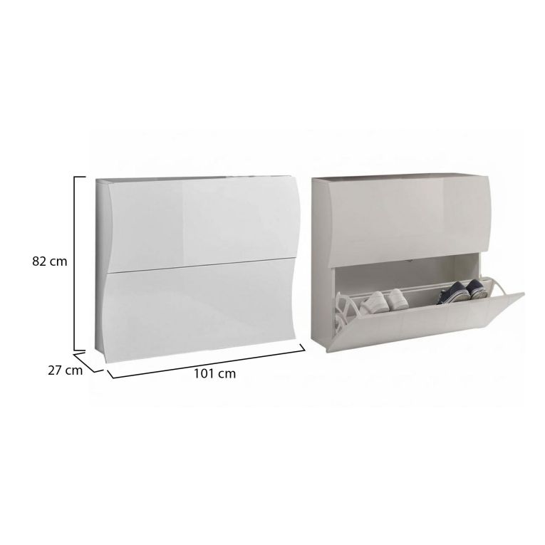 Scarpiera Andrea, Mobile multiuso a 2 ante a ribalta-, Portascarpe da ingresso, 100% Made in Italy, cm 101x27h82, Bianco lucido