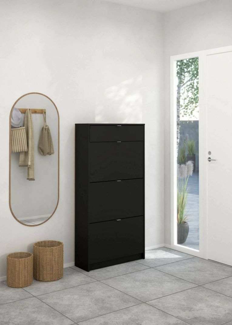 Scarpiera Apolline, Mobile portascarpe, Armadio da ingresso multiuso, Mobiletto per calzature, 24x70 h140 cm, Nero