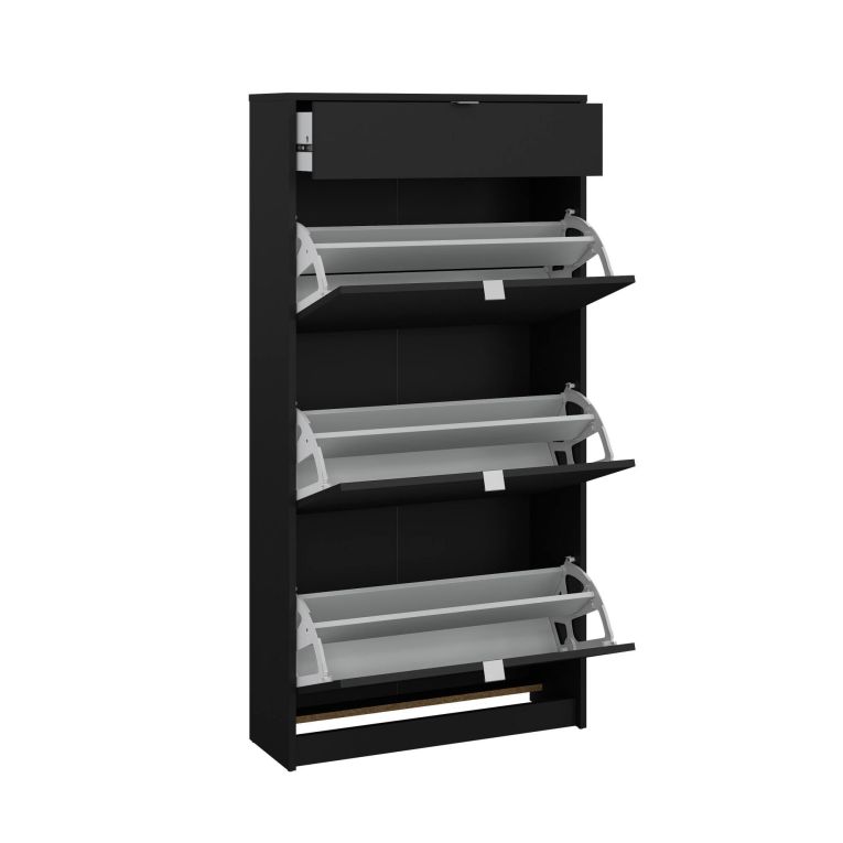 Scarpiera Apolline, Mobile portascarpe, Armadio da ingresso multiuso, Mobiletto per calzature, 24x70 h140 cm, Nero