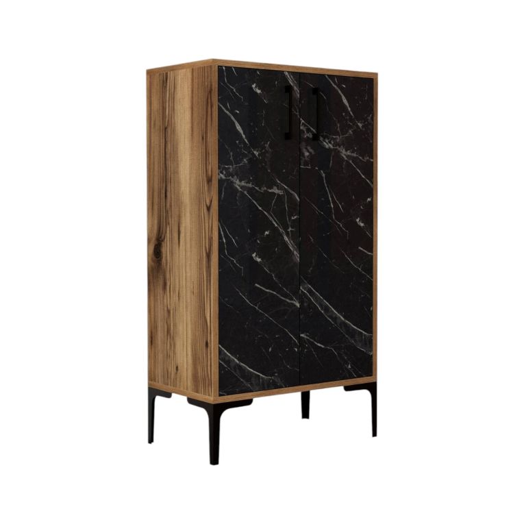 Scarpiera Apus, Mobile portascarpe, Armadio da ingresso multiuso, Mobiletto per calzature, 60x35 h111 cm, Noce e Nero