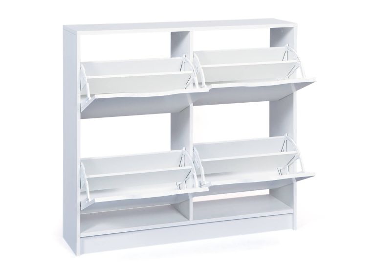 Scarpiera Beckum, Mobile portascarpe, Armadio da ingresso multiuso, Mobiletto per calzature, 90x100 h25 cm, Bianco