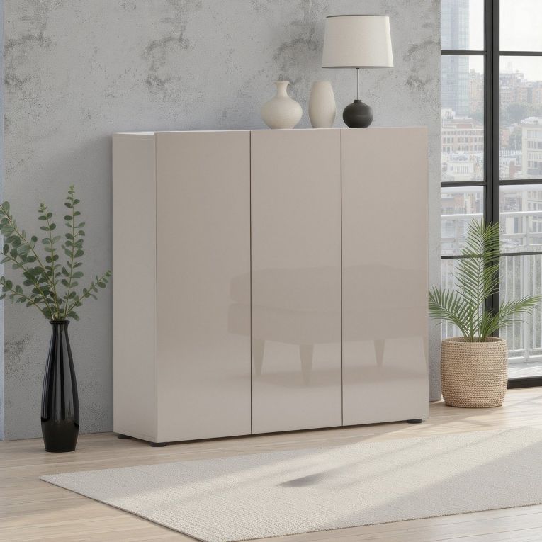 Scarpiera Beige Cashmere 24 Paia 10 Ripiani 120x34x115h cm, 3 Ante Made in Italy - Sotto