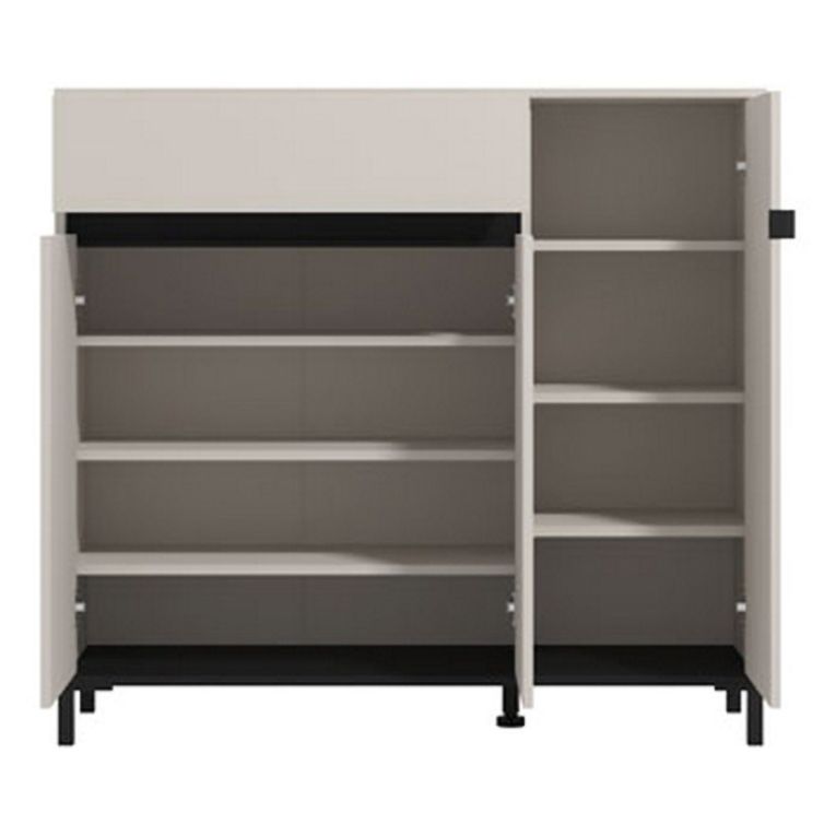 Scarpiera Beige Nero un Cassetto 6 Ripiani 118.5x40x109.5h cm, 3 Ante - Orotelli