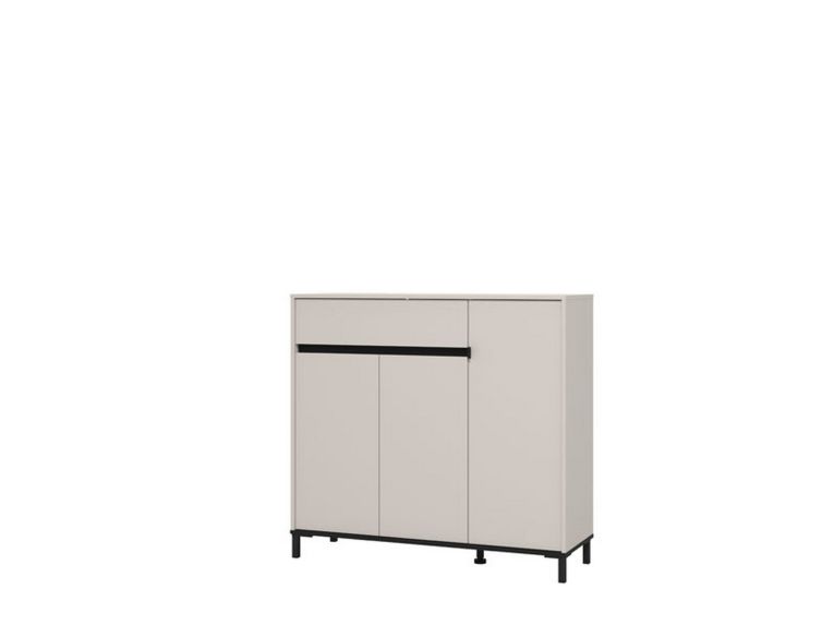 Scarpiera Beige Nero un Cassetto 6 Ripiani 118.5x40x109.5h cm, 3 Ante - Orotelli