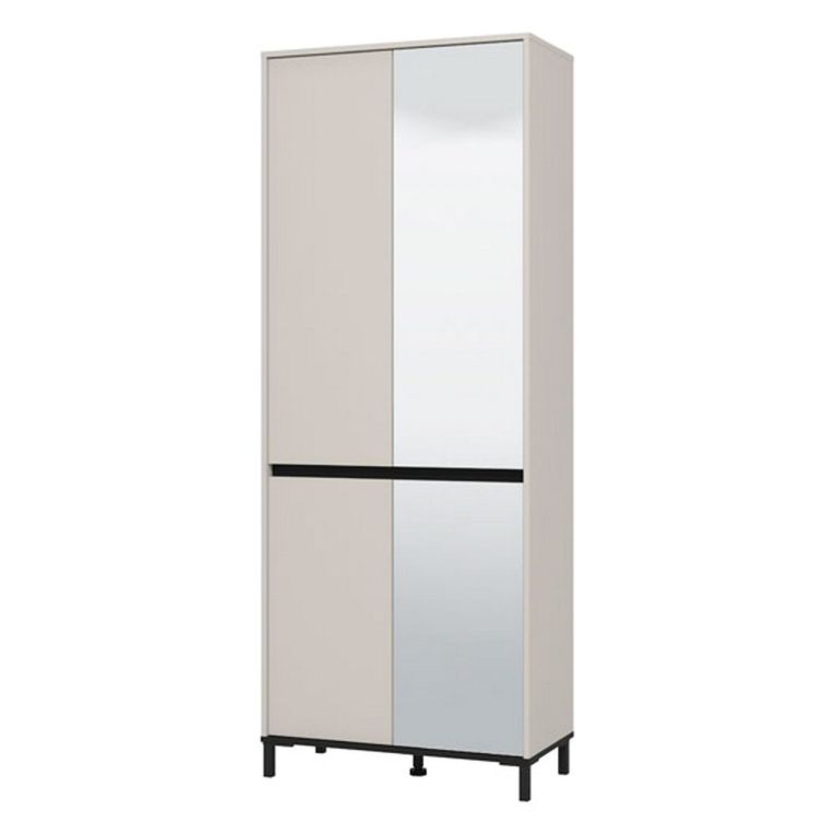 Scarpiera Beige Rovere Nodi Nero 9 Ripiani con Specchio 80x40x205.5h cm, 4 Ante - Scansano