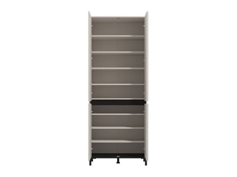 Scarpiera Beige Rovere Nodi Nero 9 Ripiani con Specchio 80x40x205.5h cm, 4 Ante - Scansano