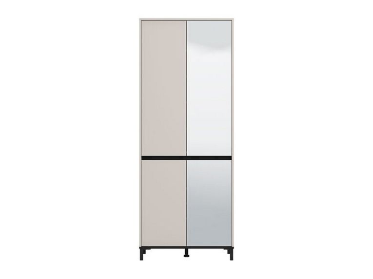 Scarpiera Beige Rovere Nodi Nero 9 Ripiani con Specchio 80x40x205.5h cm, 4 Ante - Scansano