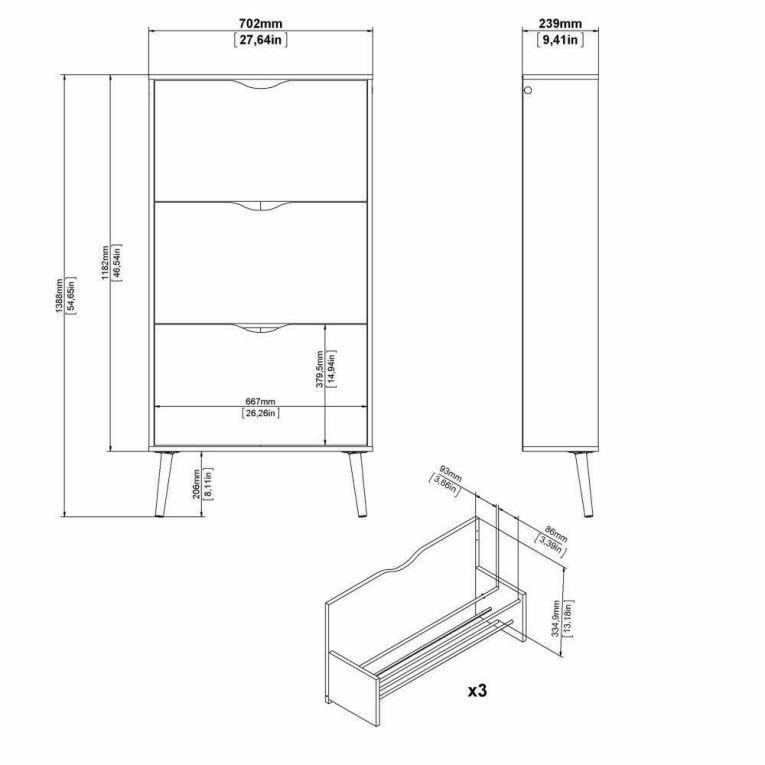 Scarpiera Belle, Mobile portascarpe, Armadio da ingresso multiuso, Mobiletto per calzature, 70x24 h139 cm, Bianco e Quercia