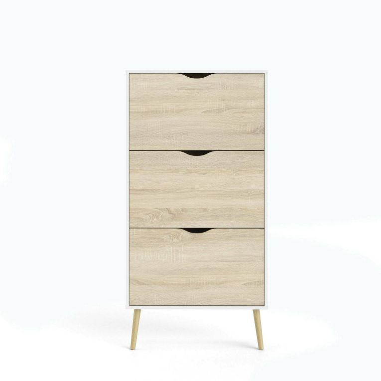 Scarpiera Belle, Mobile portascarpe, Armadio da ingresso multiuso, Mobiletto per calzature, 70x24 h139 cm, Bianco e Quercia
