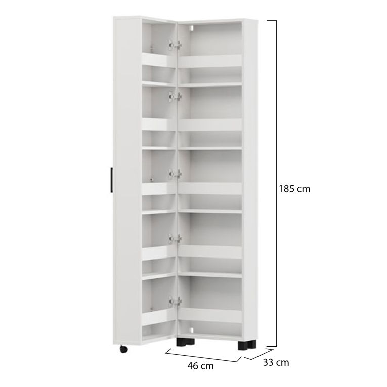 Scarpiera Bianco 10 Ripiani Un'anta 46x33x185h cm, Ante con Doppia Capienza, Apertura con Ruote - Visby