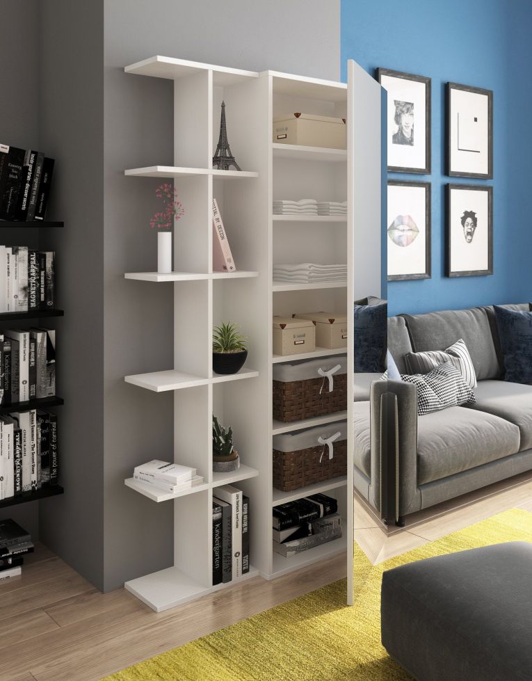 Scarpiera Bianco 14 Ripiani 17 Vani 88x28x160h cm, Un'anta - Pero