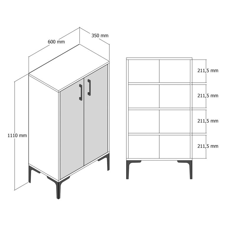 Scarpiera Bianco 4 Ripiani 8 Paia 60x35x111h cm, 2 Ante - Cavalieri