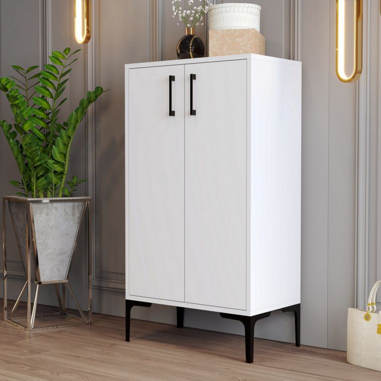 Scarpiera Bianco 4 Ripiani 8 Paia 60x35x111h cm, 2 Ante - Cavalieri
