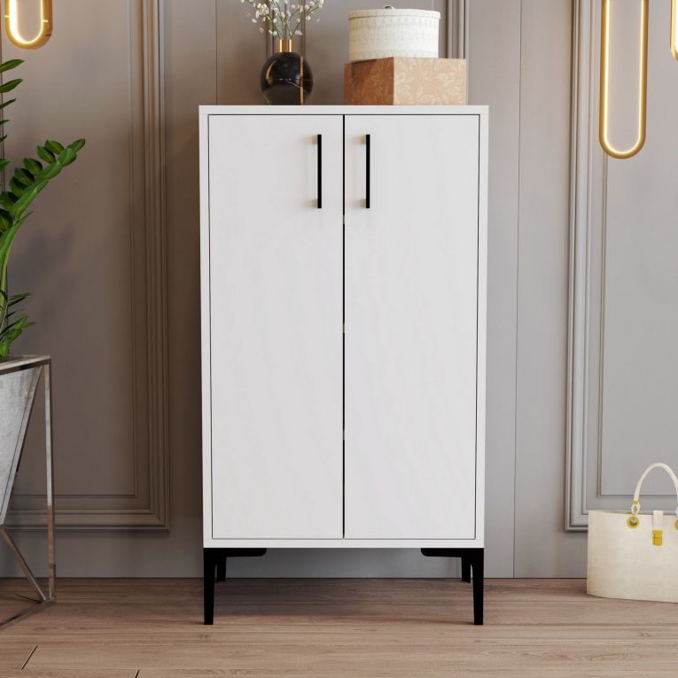 Scarpiera Bianco 4 Ripiani 8 Paia 60x35x111h cm, 2 Ante - Cavalieri