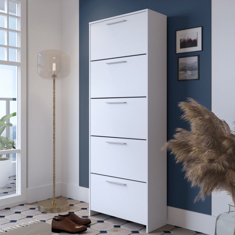 Scarpiera Bianco 5 Ripiani 10 Vani 69x28x187h cm, 5 Ante - Ghisalba