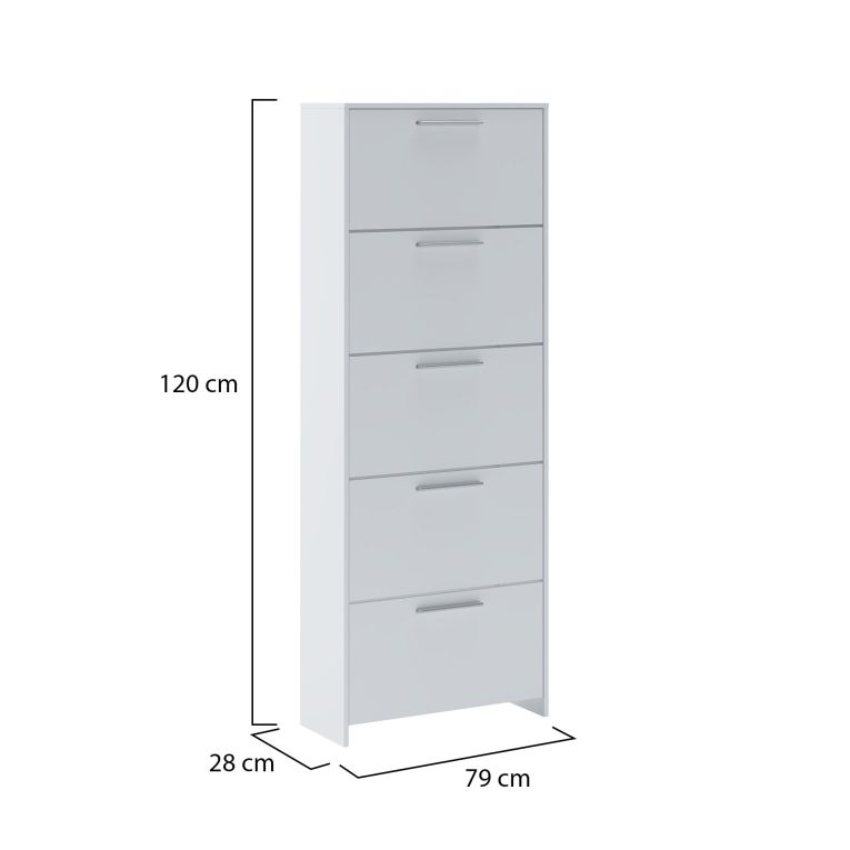 Scarpiera Bianco 5 Ripiani 10 Vani 69x28x187h cm, 5 Ante - Ghisalba