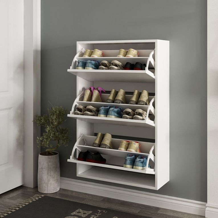 Scarpiera Bianco 6 Ripiani 18 Paia 70x25x109h cm, 3 Ante - Irgoli