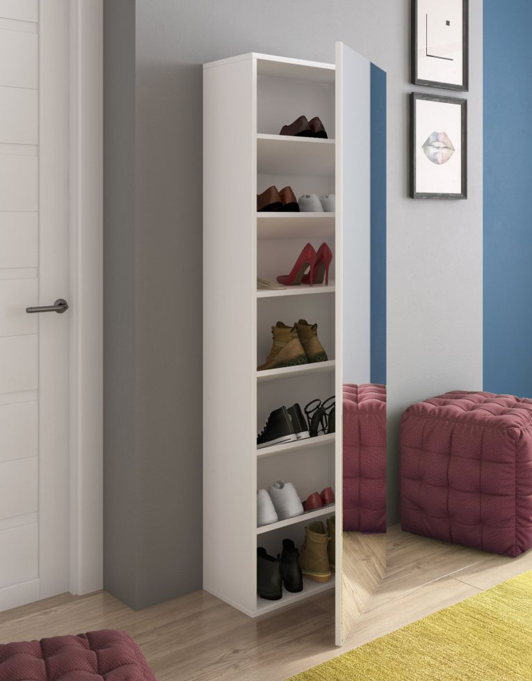 Scarpiera Bianco 6 Ripiani 7 Vani 51x28x160h cm, Un'anta - Stazzema