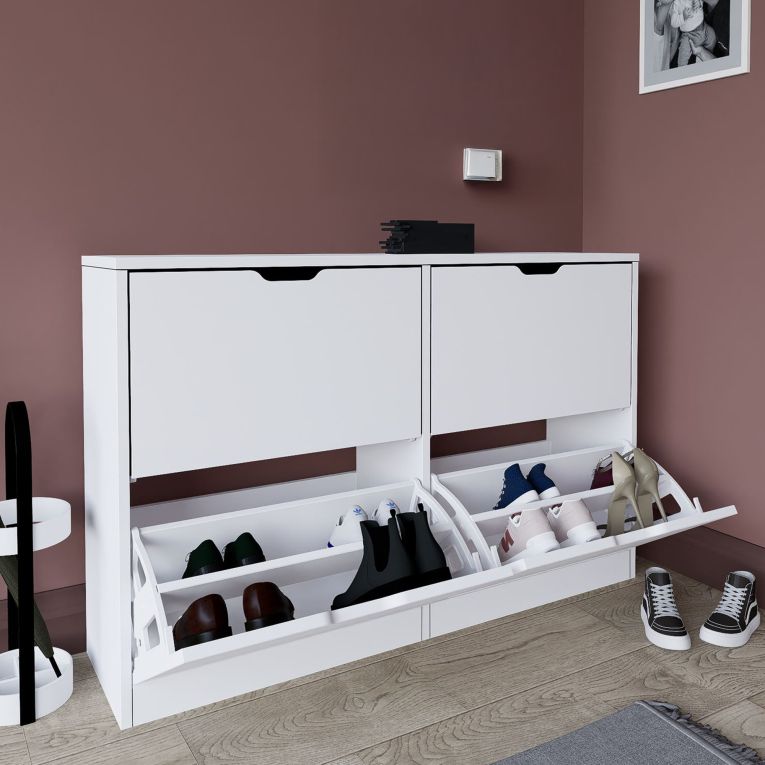 Scarpiera Bianco 8 Ripiani 24 Paia 121x30x79h cm, 4 Ante - Greccio