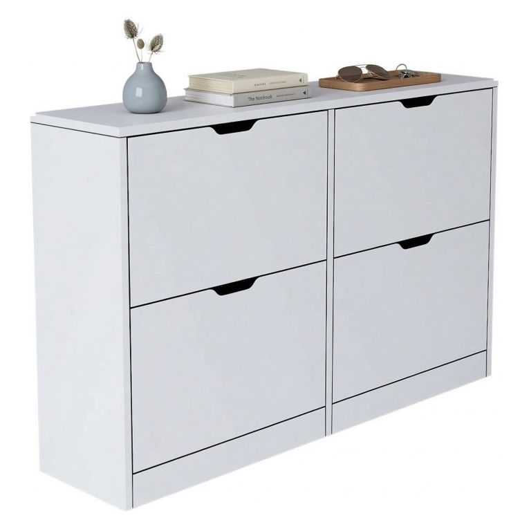 Scarpiera Bianco 8 Ripiani 24 Paia 121x30x79h cm, 4 Ante - Greccio