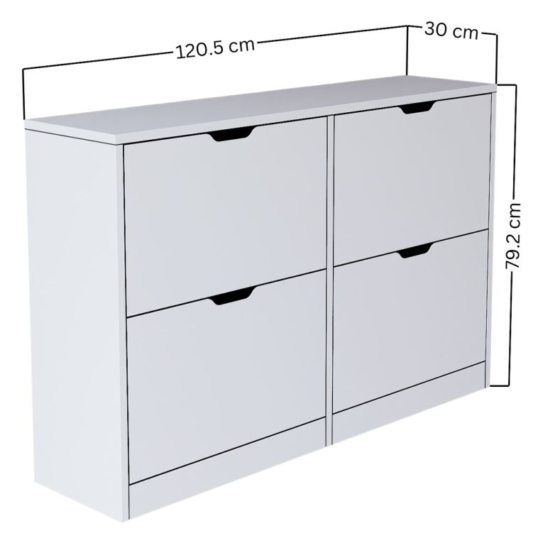 Scarpiera Bianco 8 Ripiani 24 Paia 121x30x79h cm, 4 Ante - Greccio