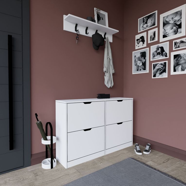 Scarpiera Bianco 8 Ripiani 24 Paia 121x30x79h cm, 4 Ante - Greccio