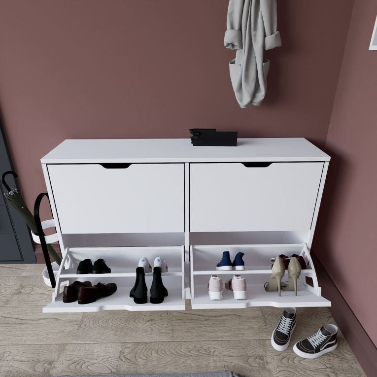 Scarpiera Bianco 8 Ripiani 24 Paia 121x30x79h cm, 4 Ante - Greccio