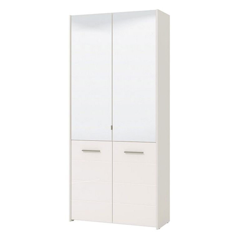 Scarpiera Bianco 8 Ripiani 4 Ante 89.5x37.5x199h cm, con Specchio - Trabia