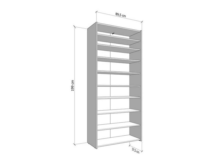 Scarpiera Bianco 8 Ripiani 4 Ante 89.5x37.5x199h cm, con Specchio - Trabia