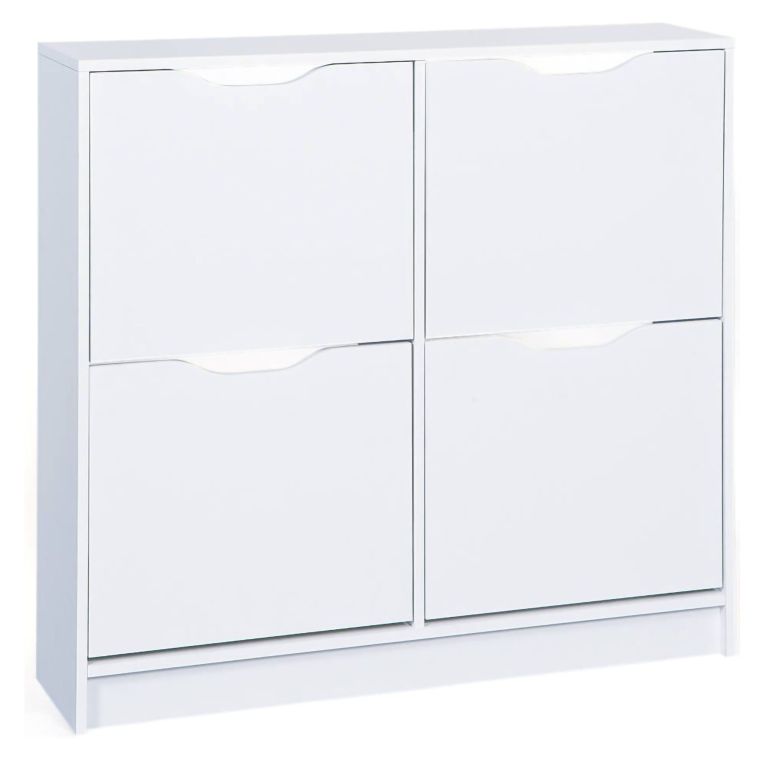 Scarpiera Bianco 8 Vani 2 Ante 100x25x90h cm, Chiusura a Ribalta - Gagliole