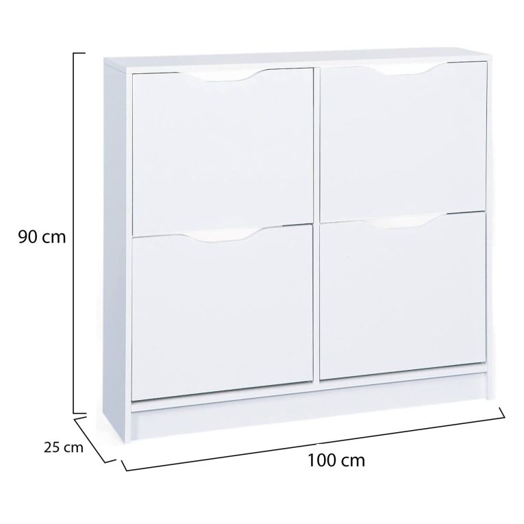 Scarpiera Bianco 8 Vani 2 Ante 100x25x90h cm, Chiusura a Ribalta - Gagliole