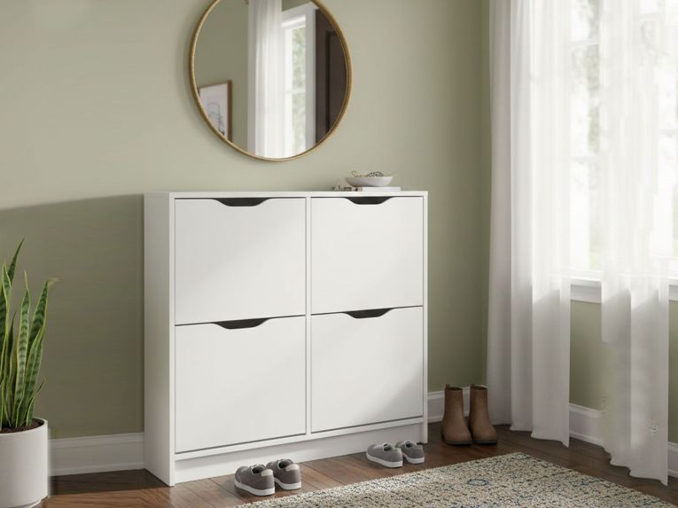 Scarpiera Bianco 8 Vani 2 Ante 100x25x90h cm, Chiusura a Ribalta - Gagliole