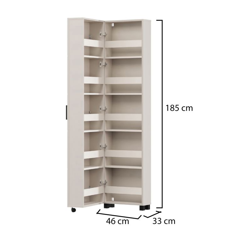 Scarpiera Bianco Crema 10 Ripiani Un'anta 46x33x185h cm, Ante con Doppia Capienza, Apertura con Ruote - Visby