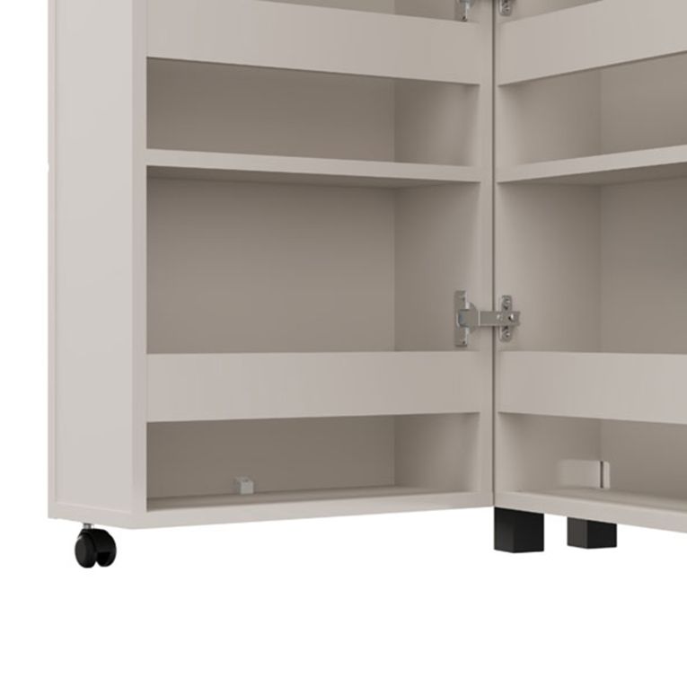 Scarpiera Bianco Crema 10 Ripiani Un'anta 46x33x185h cm, Ante con Doppia Capienza, Apertura con Ruote - Visby
