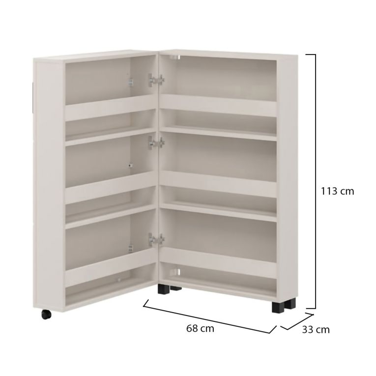 Scarpiera Bianco Crema 6 Ripiani Un'anta 68x33x113h cm, Ante con Doppia Capienza, Apertura con Ruote - Porvoo