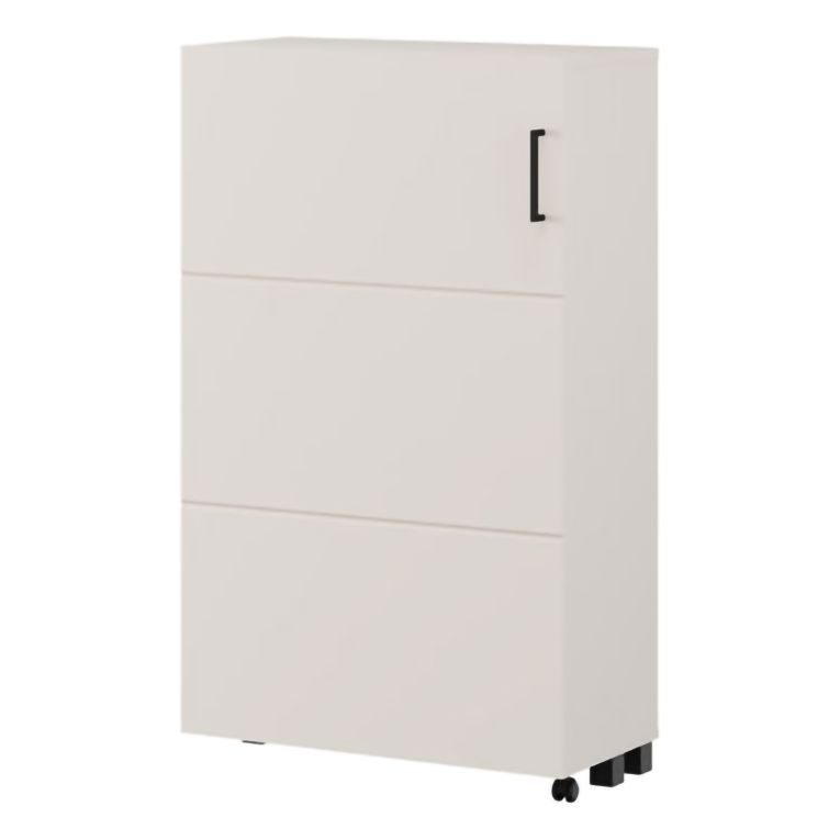 Scarpiera Bianco Crema 6 Ripiani Un'anta 68x33x113h cm, Ante con Doppia Capienza, Apertura con Ruote - Porvoo