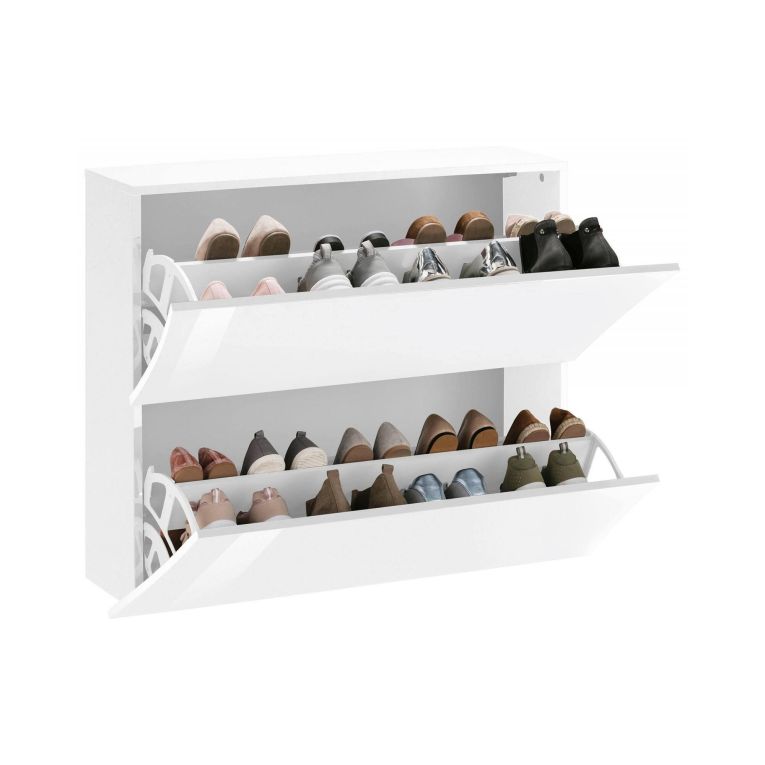 Scarpiera Bianco Lucido 16 Paia 2 Ante 101x27x82h cm, 4 Vani - Kronos