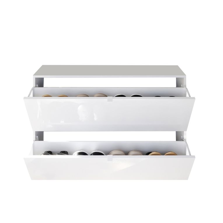 Scarpiera Bianco Lucido 20 Paia 2 Ante 110x25x75h cm, Anta a Ribalta - Lovero