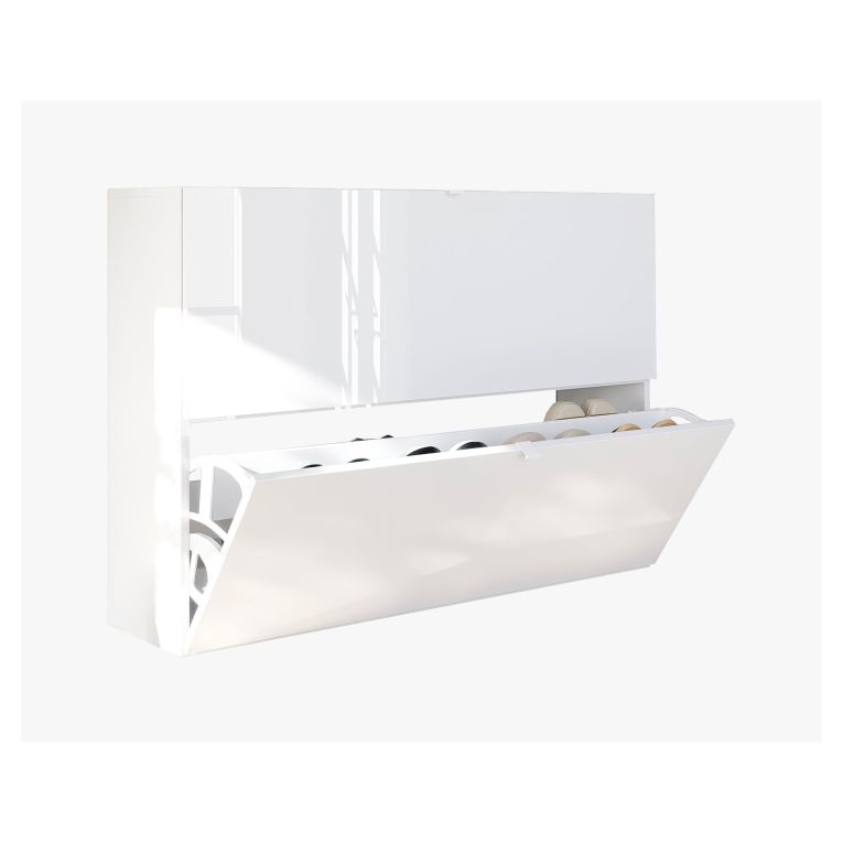 Scarpiera Bianco Lucido 20 Paia 2 Ante 110x25x75h cm, Anta a Ribalta - Lovero