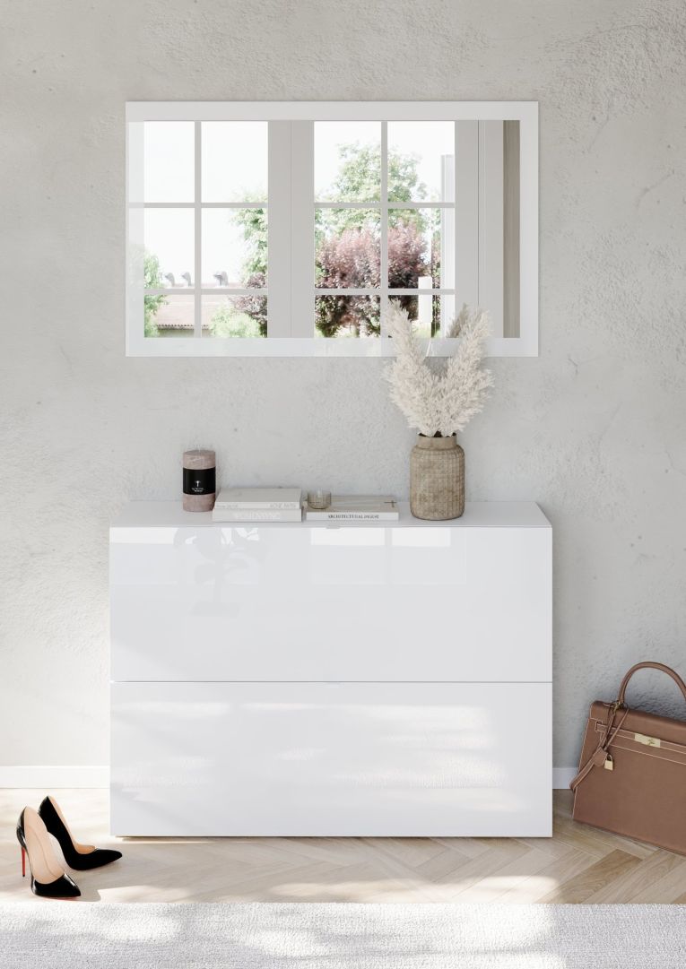 Scarpiera Bianco Lucido 20 Paia 2 Ante 110x25x75h cm, Anta a Ribalta - Lovero