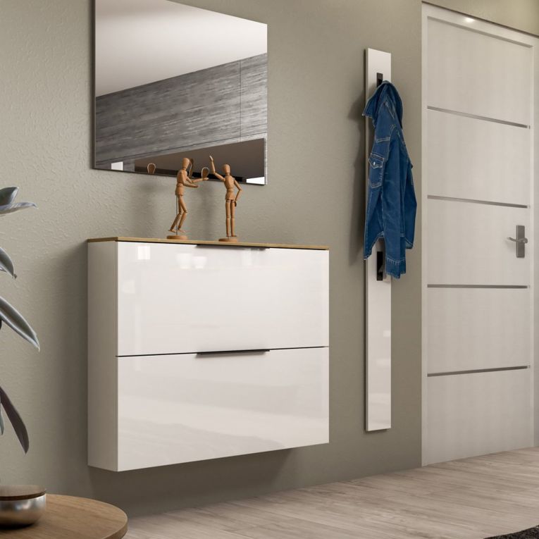 Scarpiera Bianco Lucido Cassetti Ripiani 100x19x80h cm, 10 Paia - Faloppio